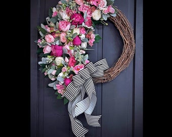 Spring Wreath, Front Door Wreaths, Spring Wreath for Front Door, Easter, Mothers Day, Wreathes, Peonies, Birthday Gifts, Housewarming Gift