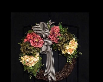 Front Door Wreaths, Spring Wreath, Hydrangea Wreaths, Grapevine Wreath, Country, Shabby Chic, Home Decor, Housewarming Gifts, For Her