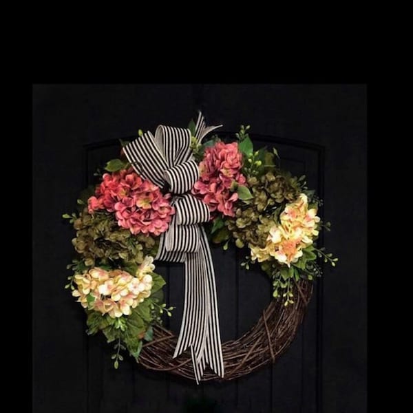 Front Door Wreaths, Spring Wreath, Hydrangea Wreaths, Grapevine Wreath, Country, Shabby Chic, Home Decor, Housewarming Gifts, For Her