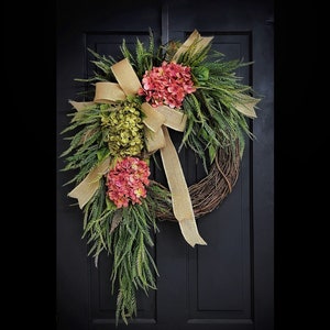 Spring Wreaths, Year Round Wreath, Everyday Wreaths, Hydrangea Wreath, Front Door Wreaths, Farmhouse Decor, Housewarming Gift,