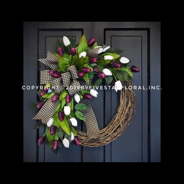 Wreaths for front door, Tulip Wreath, Spring Wreath for front door, everyday wreaths for front door, Spring Wreaths, front door decor