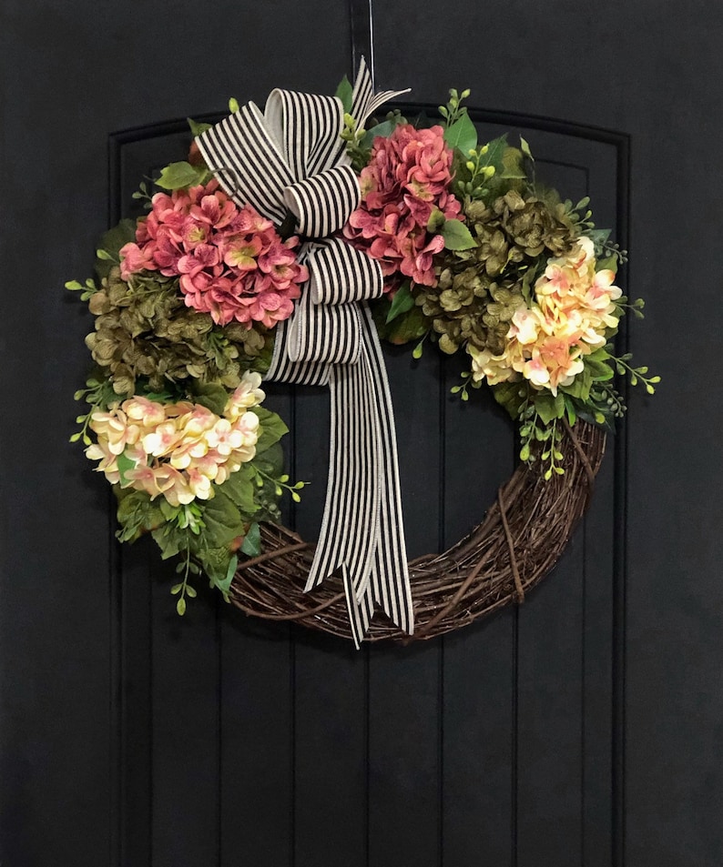 Mothers Day Easter Hydrangea Wreath Spring Wreaths Gift Ideas Farmhouse Wreaths Spring Wreath for Front Door Housewarming Gift