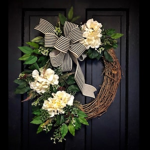 Spring Wreath for Front Door, Hydrangea Wreaths, Grapevine Wreath, Country, Shabby Chic, Home Decor, Housewarming Gifts, For Her image 2