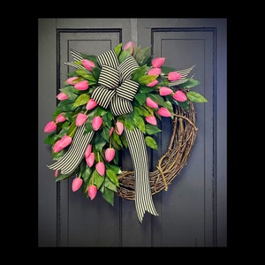 Tulip Wreaths for Front Door, Spring Wreath, Easter Wreath, Wreaths for Front Door, Grapevine Wreath, Mothers Day, Spring Tulip, Wreathes