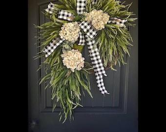 Year Round Wreath, Everyday Wreaths, Hydrangea Wreath, Front Door Wreaths, Farmhouse Decor, Housewarming Gift, Unique, Home Decor