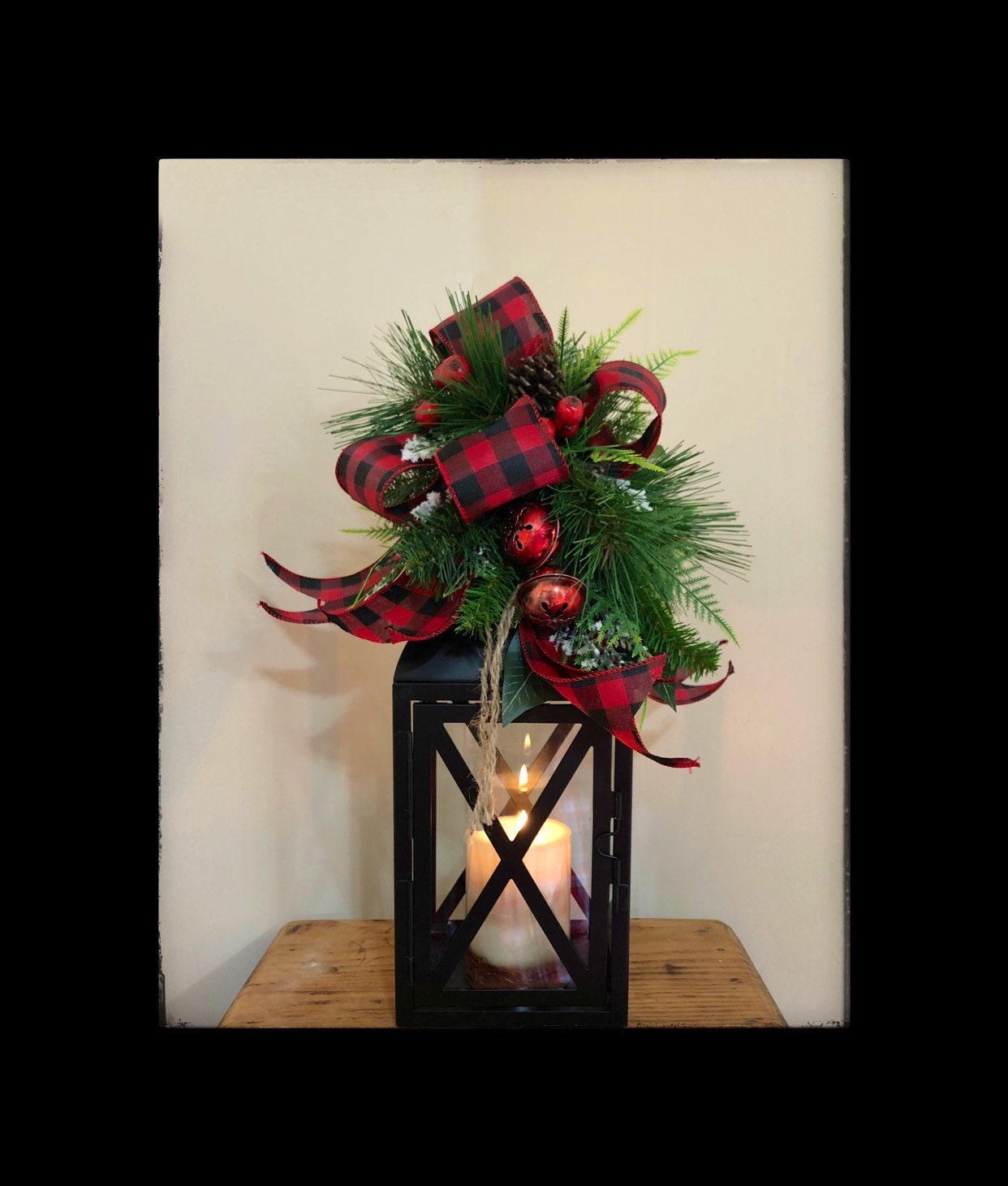 Candle Lantern Buffalo Plaid Christmas Decor Lantern - Etsy