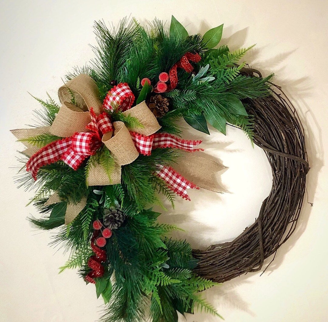 Christmas Wreath for Front Door, Farmhouse Christmas, Winter Wreath ...