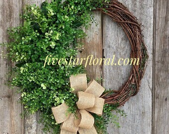 Farmhouse Wreath, Front Door Wreaths, Greenery Wreath, Spring, Summer, Fall, Grapevine Wreath, Country, Rustic Decor, Housewarming Gift