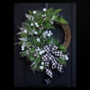 Christmas Wreath for Front Door, Farmhouse Christmas, Winter Wreath, Buffalo Plaid Christmas, Holiday Wreath, Gifts, For Her, Rustic image 7