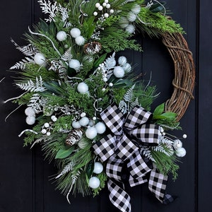 Christmas Wreath for Front Door, Farmhouse Christmas, Winter Wreath, Buffalo Plaid Christmas, Holiday Wreath, Gifts, For Her, Rustic image 3