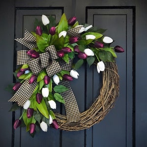 Tulip Wreaths for Front Door, Spring Wreath, Easter Wreath, Wreaths for Front Door, Grapevine Wreath, Mothers Day, Spring Tulip, Wreathes