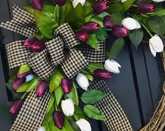 Spring Tulip Wreath, Tulip Wreaths, Wreath for Front Door, Tulips, Spring Decor, Home Decor, Easter, Housewarming Gift, for Her, Mothers Day