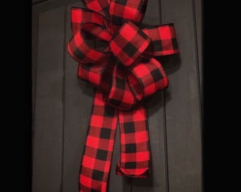 Buffalo Plaid Bow, Christmas Decorations, Red and Black Plaid Decor, Christmas Bows, Bows for Wreath, Christmas Tree Topper Ideas, Farmhouse