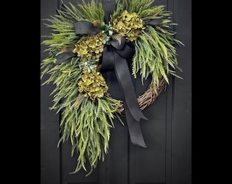 Corona para todo el año, coronas para el día a día, corona de hortensias, coronas para la puerta principal, decoración rústica, regalo de inauguración de casa, único, decoración del hogar