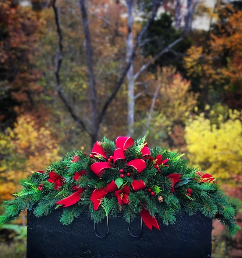 Winter Memorial Flowers Cemetery Saddle Headstone Flowers Etsy
