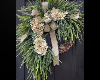 Year Round Wreath, Everyday Wreaths, Hydrangea Wreath, Front Door Wreaths, Farmhouse Decor, Housewarming Gift, Unique, Home Decor