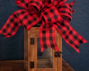 Black and Red Plaid Bow, Buffalo Check Bow, Bows for Wreath, Christmas Tree Topper, Lumberjack Christmas, Country