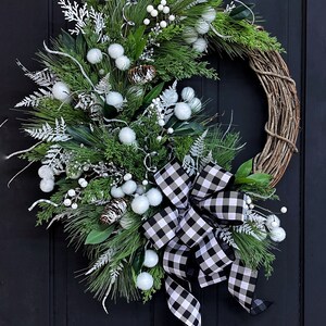 Christmas Wreath for Front Door, Farmhouse Christmas, Winter Wreath, Buffalo Plaid Christmas, Holiday Wreath, Gifts, For Her, Rustic image 5