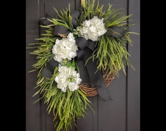 Year Round Wreath, Everyday Wreaths, Hydrangea Wreath, Front Door Wreaths, Farmhouse Decor, Housewarming Gift, Unique, Home Decor