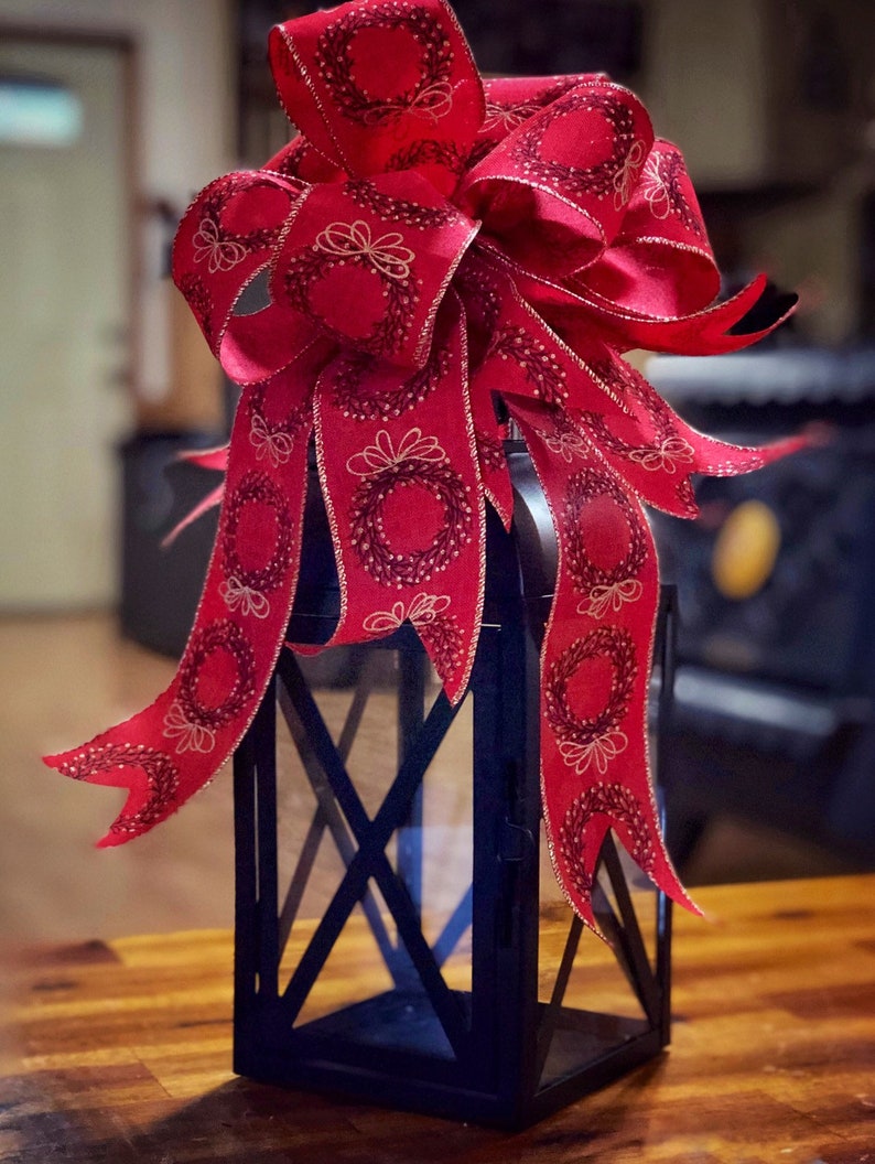 Christmas Bows Wreath Bow Lantern Decor Red Christmas Bow Etsy