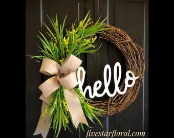 Year Round Wreath, Front Door Wreaths, Spring Wreath, Summer Wreath, Farmhouse Style, Home Decor, Hello Wreath, Wreaths