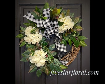 Front Door Wreaths, Spring Wreath, Hydrangea Wreaths, Grapevine Wreath, Country, Shabby Chic, Home Decor, Housewarming Gifts, For Her