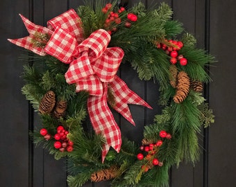 Christmas Wreath, Christmas Decorations, Farmhouse Christmas, Winter Wreath, Wreaths, With Bow, Holiday Decor, Gifts, For Her, Rustic