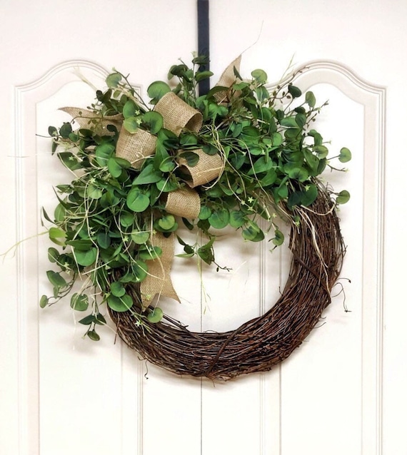 Spring Grapevine Wreath for Front Door, Farmhouse Style, Greenery Wreaths, With Bow, Simple, Country, Rustic
