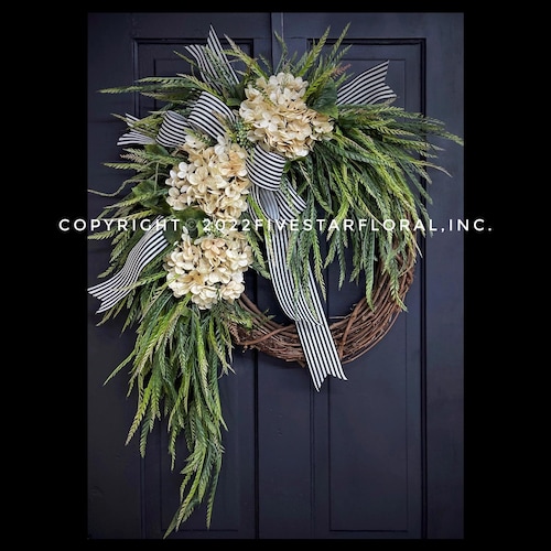 Corona para todo el año, coronas para el día a día, corona de hortensias, coronas para la puerta principal, decoración rústica, regalo de inauguración de casa, único, decoración del hogar