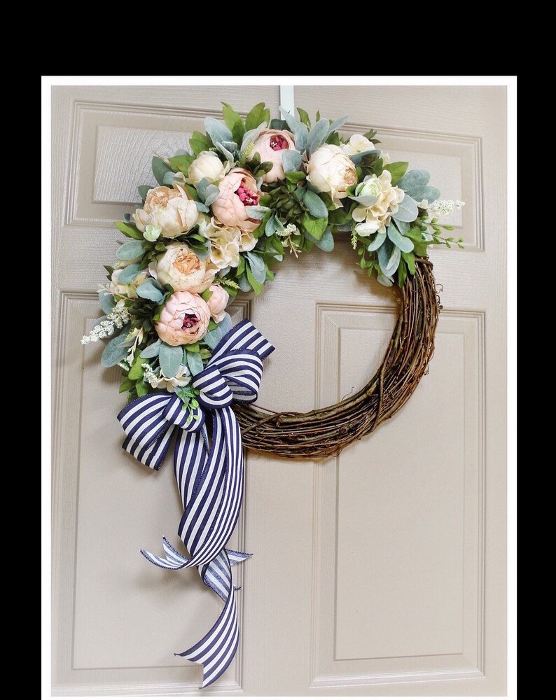 Spring Front Door Wreaths With Peony and Lambs Ear, Spring Wreath ...