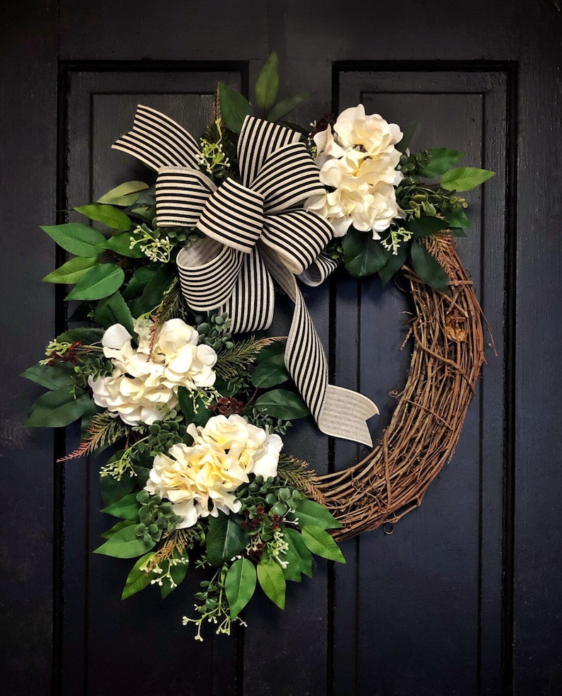 Spring Wreath for Front Door, Hydrangea Wreaths, Grapevine Wreath, Country, Shabby Chic, Home Decor, Housewarming Gifts, For Her image 10