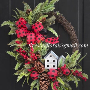 Christmas Wreath for Front Door, Buffalo Plaid Christmas Decor, Wreaths, Winter Wreath, Holiday Wreath, Housewarming Gift, Gifts image 6