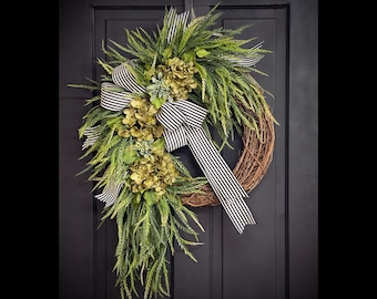 Year Round Wreath, Everyday Wreaths, Hydrangea Wreath, Front Door Wreaths, Farmhouse Decor, Housewarming Gift, Unique, Home Decor