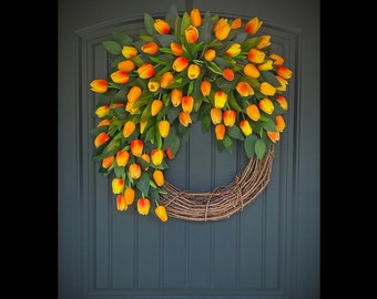 Tulip Wreaths for Front Door, Spring Wreath, Easter Wreath, Wreaths for Front Door, Grapevine Wreath, Mothers Day, Spring Tulip, Wreathes