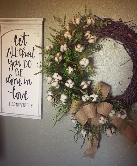 Farmhouse Decor Farmhouse Cotton Wreath Cotton Wreath Front Door Wreath Farmhouse Wreath Spring Wreath Housewarming Summer Wreath