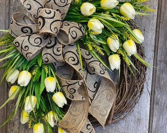 Tulip Wreaths for Front Door, Spring Wreath, Easter Wreath, Wreaths for Front Door, Grapevine Wreath, Mothers Day, Spring Tulip, Wreathes