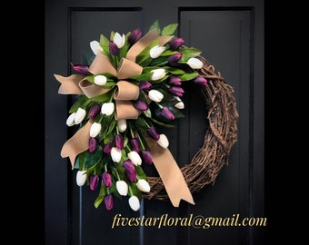 Wreaths for front door, Tulip Wreath, Spring Wreath for front door, everyday wreaths for front door, Spring Wreaths, front door decor