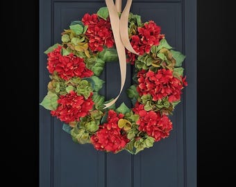 Corona navideña, corona de hortensias, coronas para la puerta de entrada, decoración de granja, regalo de inauguración de la casa, único, decoración del hogar