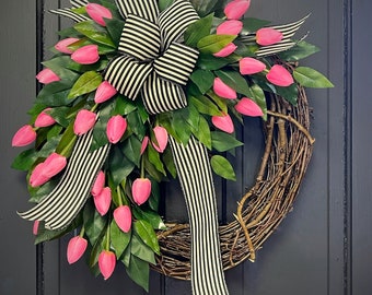 Tulip Wreath, Wreaths for Front Door, Spring Wreath, Easter Wreath, Wreaths for Front Door, Grapevine Wreath, Mothers Day, Spring Tulip