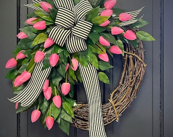 Tulip Wreath, Wreaths for Front Door, Spring Wreath, Easter Wreath, Wreaths for Front Door, Grapevine Wreath, Mothers Day, Spring Tulip
