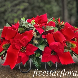 Christmas Headstone Saddle, Cemetery Flowers, Grave Decoration, Headstone Flowers, Cemetery Saddle, Grave Flowers, Poinsettia