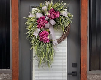 Spring Wreaths, Year Round Wreath, Everyday Wreaths, Hydrangea Wreath, Front Door Wreaths, Farmhouse Decor, Housewarming Gift,