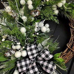 Christmas Wreath for Front Door, Farmhouse Christmas, Winter Wreath, Buffalo Plaid Christmas, Holiday Wreath, Gifts, For Her, Rustic image 2