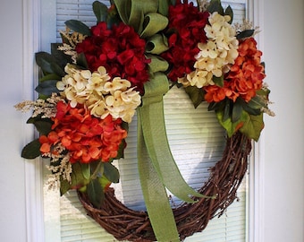 Hydrangea Wreath, Fall Wreaths, for Front Door, Autumn Wreath, Hydrangeas