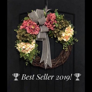 Spring Wreath for Front Door, Spring Wreaths, Hydrangea Wreath, Farmhouse Wreaths, Gift Ideas, Mothers Day, Easter, Housewarming Gift