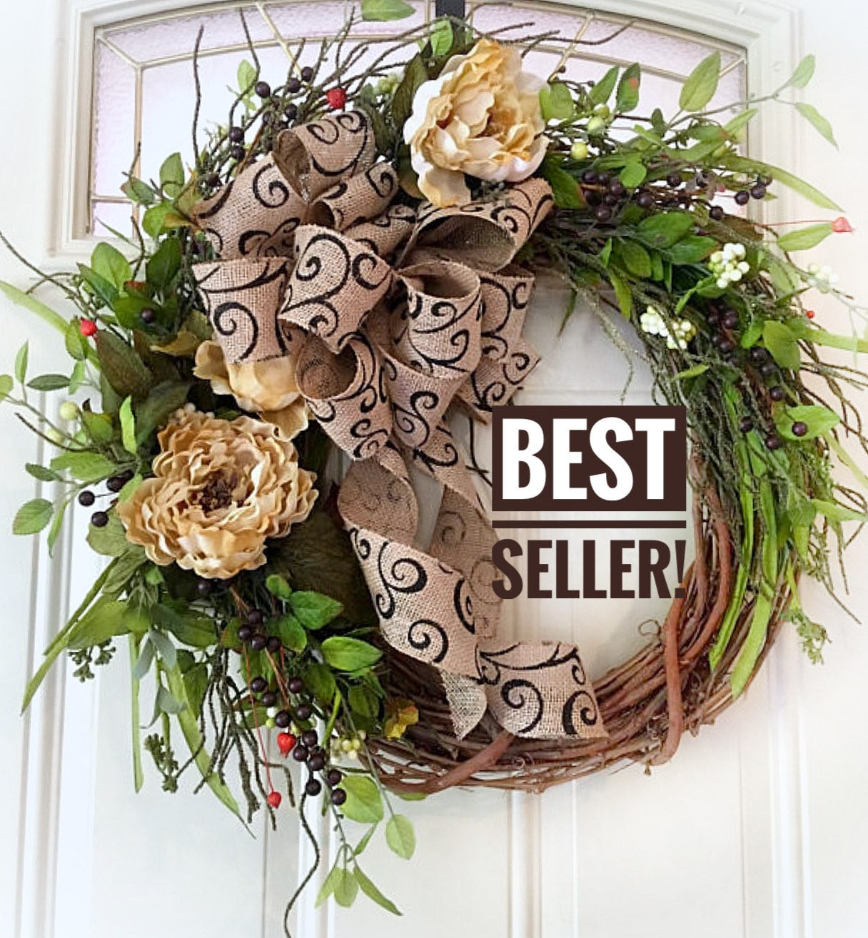 Spring Wreath Wreaths for Front Door Burlap Ribbon