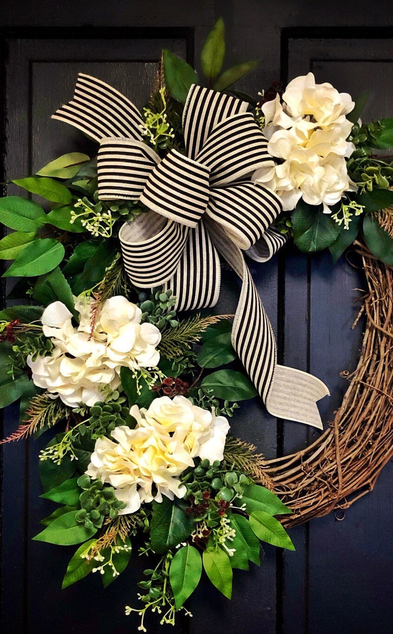 Spring Wreath for Front Door, Hydrangea Wreaths, Grapevine Wreath, Country, Shabby Chic, Home Decor, Housewarming Gifts, For Her image 4