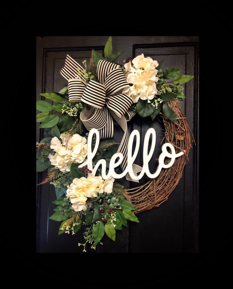 Spring Wreath for Front Door, Hydrangea Wreaths, Grapevine Wreath, Country, Shabby Chic, Home Decor, Housewarming Gifts, For Her image 1