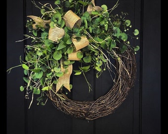 Everyday Wreath, Spring Wreaths, Farmhouse Wreath, Greenery Wreaths, Housewarming Gift, Gifts, for Her, Rustic, Country