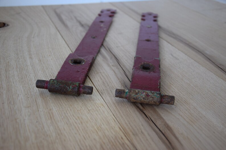Set of 2 large antique strap hinges painted in maroon Etsy